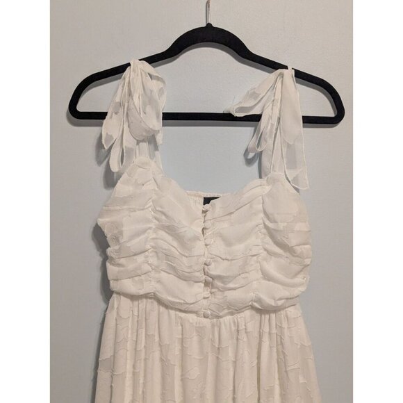 Lulus Womens Med Sleeveless Midi White Floral A-line Wedding Party Summer Dress - Picture 2 of 14